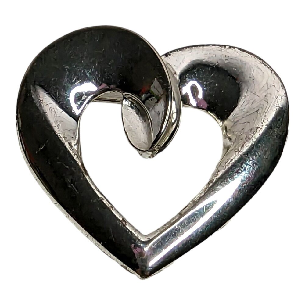 Anne Klein AK Silver Plated Polished Curve Heart Brooch Pin Womens Jewelry